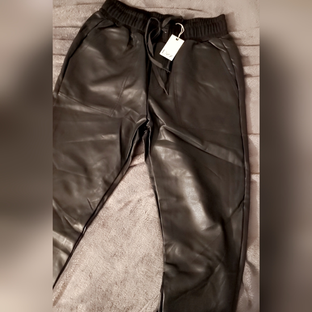 DEX Black Faux Leather Banded Joggers Brand New W Tags. Size medium